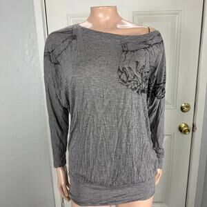 Vintage Y2K French Connection Shirt Small Dolman Long sleeve Knit Printed H3-28